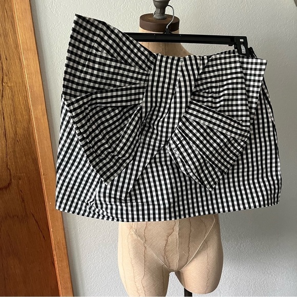 MARC by MARC JACOBS sz 6 GINGHAM BLACK White Giant BOW MINI SKIRT - Picture 1 of 10